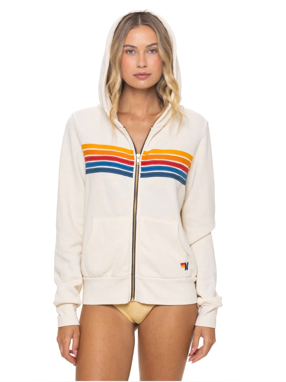 NWT - Aviator Nation - UNISEX 5 Stripe Zip Hoodie - Vintage White